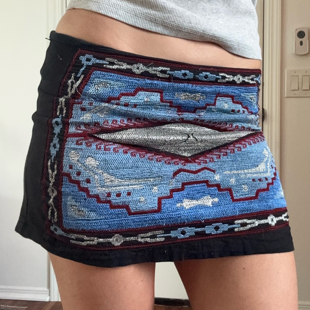 Zara Trafaluc Embroidered Low Waist Mini Skirt